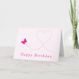 Happy Birthday Card Pink Butterfly Flying - Heart