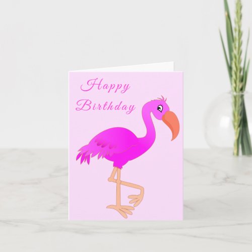 Happy Birthday Card Pink Flamingo