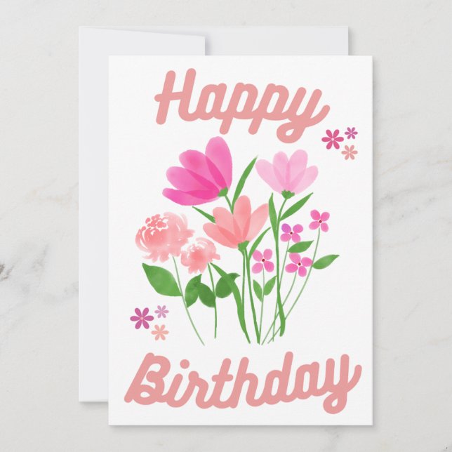  Happy Birthday Card pink flowers (Front)