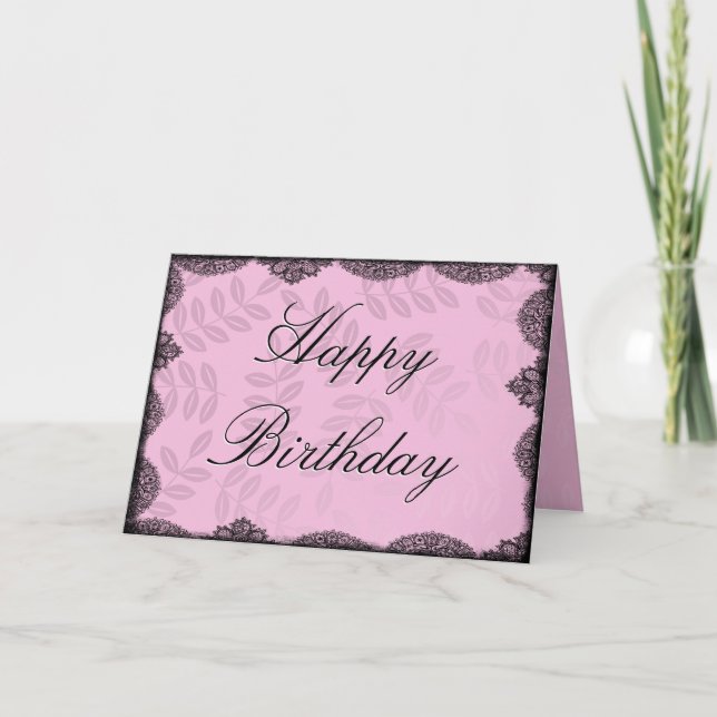 Happy Birthday Card - Pink Vintage Lace (Front)