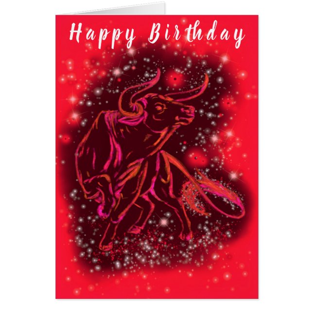 Happy Birthday Card Red Bull Running (Front)