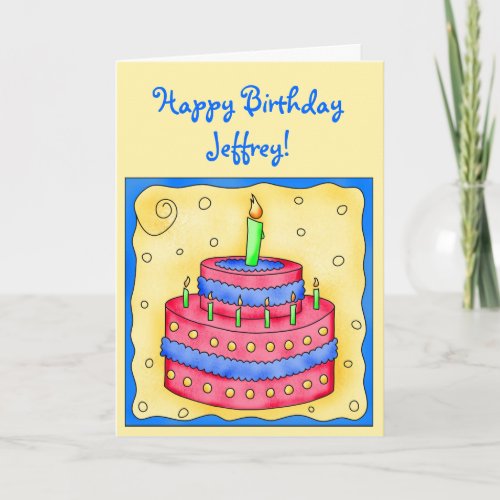 Happy Birthday Card Red Cake on Yellow