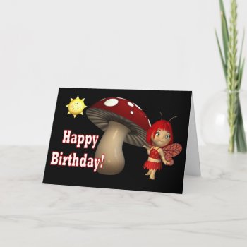 Happy Birthday Card Red Fairy Mushroom With Sun by Gigglesandgrins at Zazzle