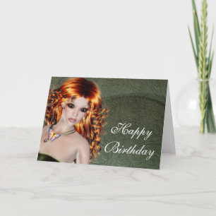 Happy Birthday Card - Redhead Fantasy Woman 1