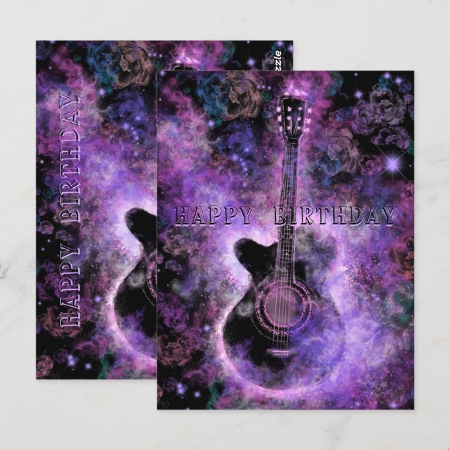 Happy Birthday Card Rock and Roll Guitar Music (Front/Back)