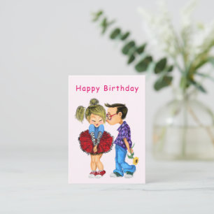 Happy Birthday Card Romantic Couple Love Painting