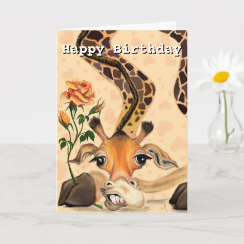 Happy Birthday Card Romantic Giraffe Funny
