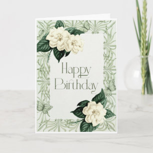 Happy Birthday Card Sage Green and Ivory Florals