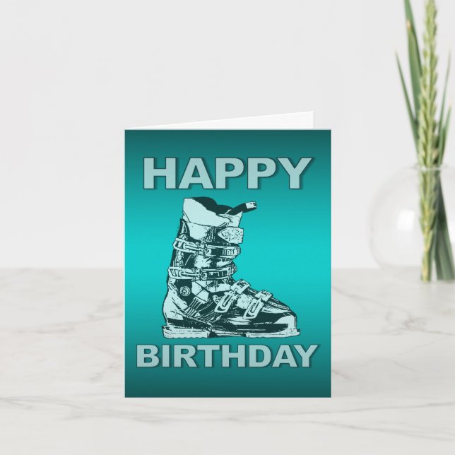 Happy Birthday Card Ski Boot Blue (Front)