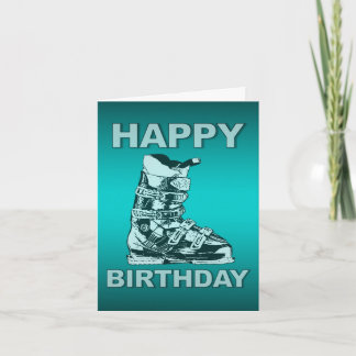 Happy Birthday Card Ski Boot Blue