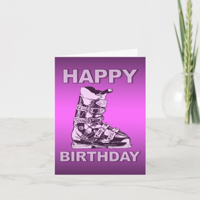 Happy Birthday Card Ski Boot Pink (Front)