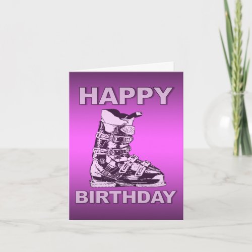 Happy Birthday Card Ski Boot Pink