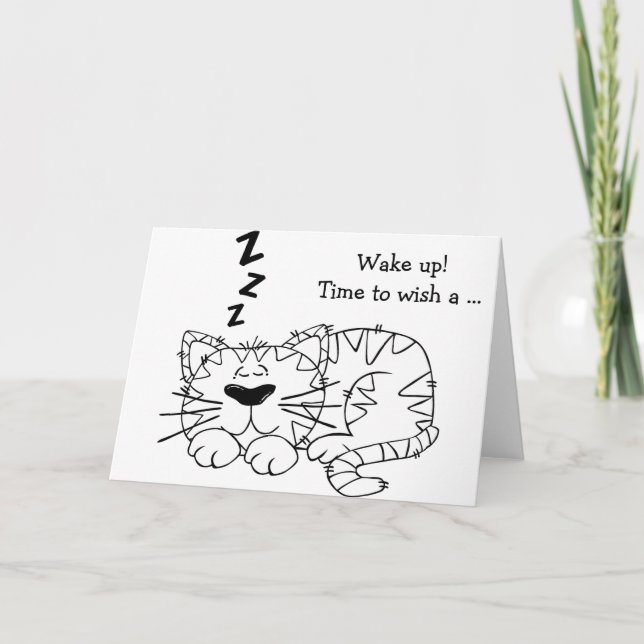 Happy Birthday Card: Sleeping Cat Card (Front)