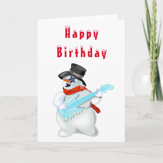 Happy Birthday Card Snowman Rock Guitar Music (Front)