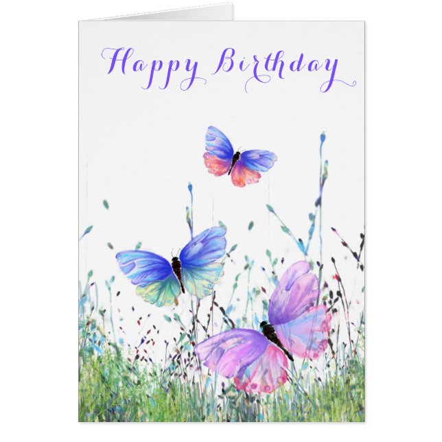 Happy Birthday Card Spring Colorful Butterflies (Front)