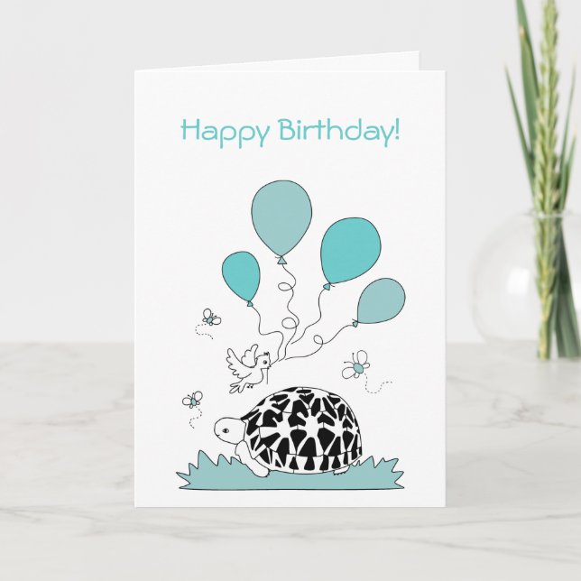Happy Birthday Card (star tortoise blue balloons) (Front)