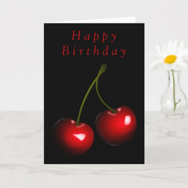 Happy Birthday Card Sweet Cherry Your Text - Color (Small Plant)