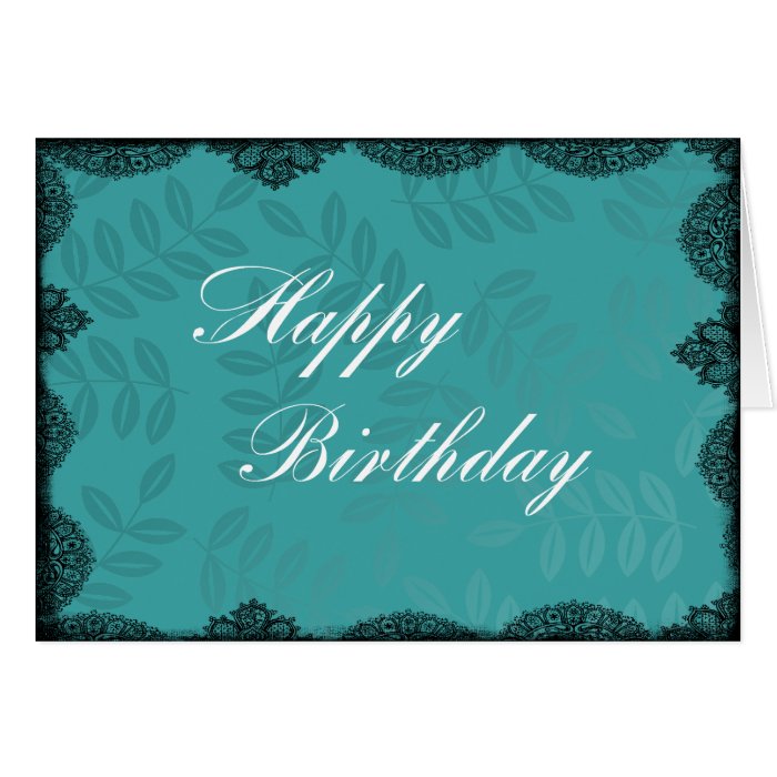 Happy Birthday Card   Teal Vintage Lace