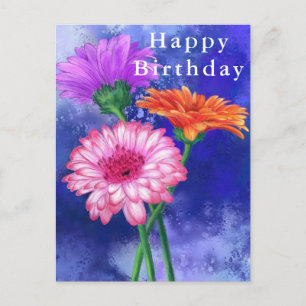 Happy Birthday Card Three Color Gerbera Daisies