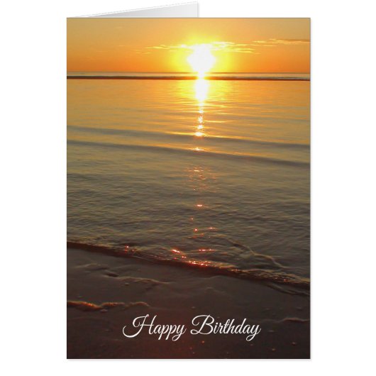 Happy Birthday Card with Beautiful Ocean Sunset (Front)
