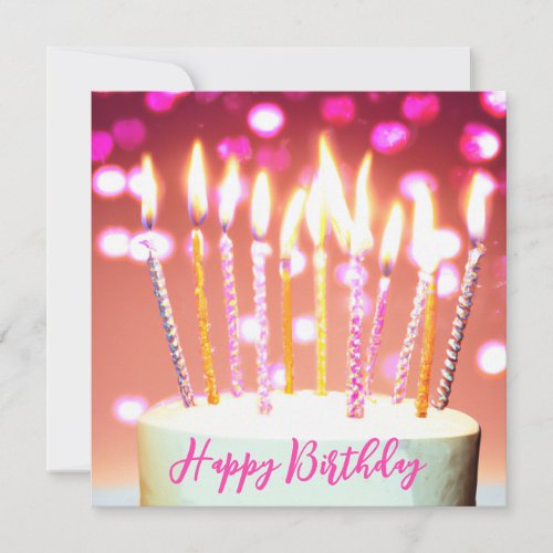 Happy Birthday card with cake and flames