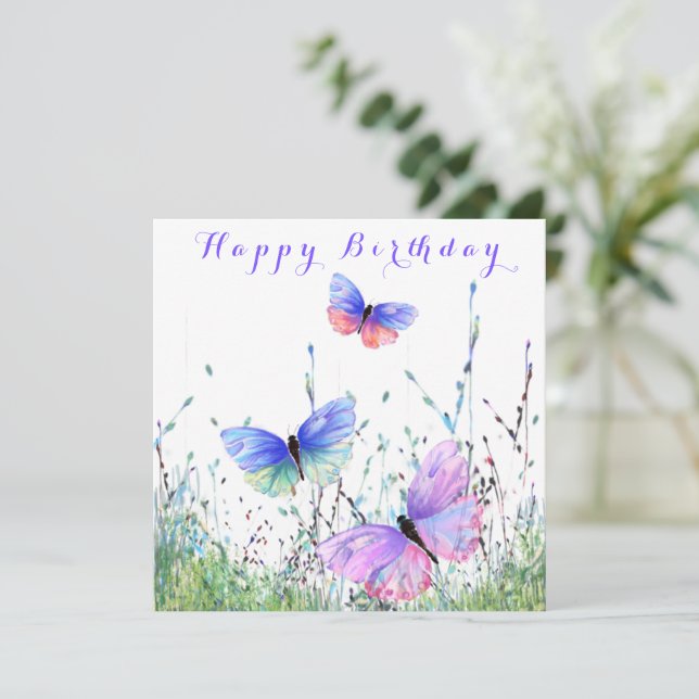 Happy Birthday Card with Colorful Butterflies (Standing Front)