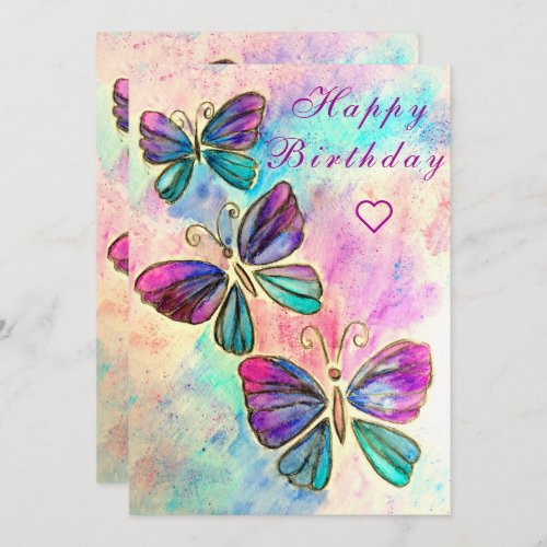 Happy Birthday Card with Colorful Butterflies