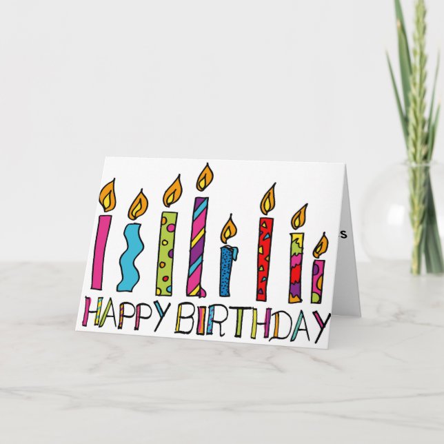 Happy Birthday Card With Colorful Candles (Front)