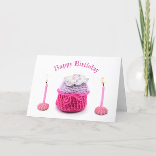 Happy Birthday card with crochet muffin and candle