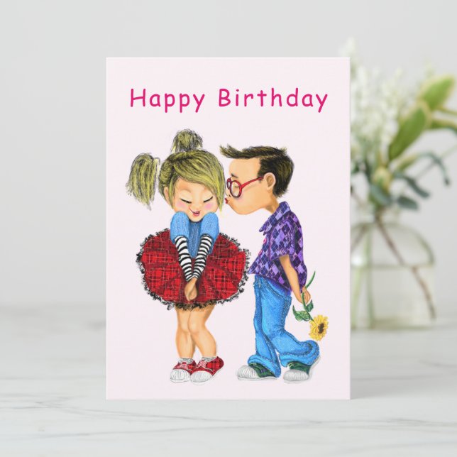 Happy Birthday Card with Cute Couple (Standing Front)