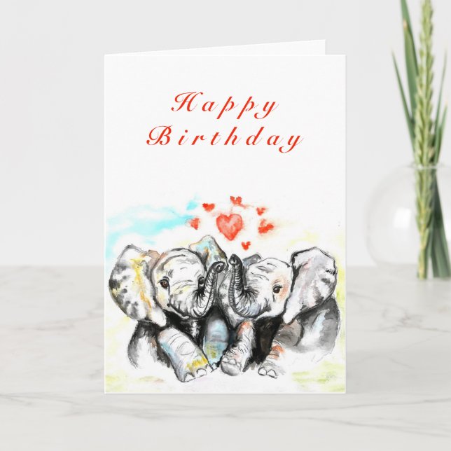 Happy Birthday Card With Elephant Couple (Front)