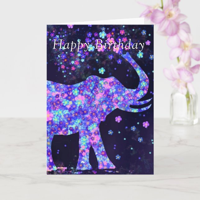 Happy Birthday Card with Elephant Flowers (Orchid)