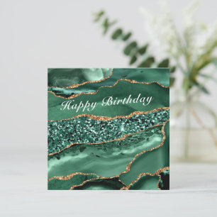 Happy Birthday Card with Emerald Green Gold Marble