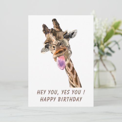 Happy Birthday Card with Funny Playful Giraffe