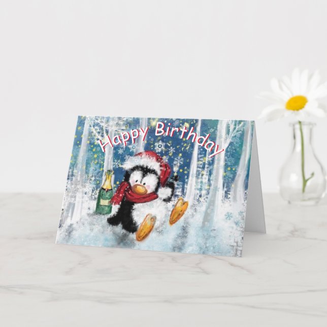 Happy Birthday Card with Happy Penguin (Small Plant)