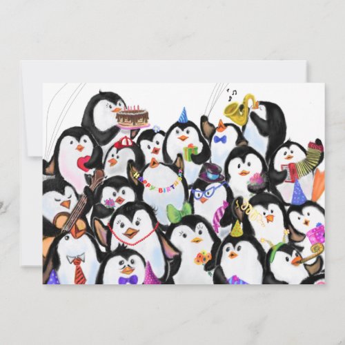 Happy Birthday Card with Happy Penguins Party 