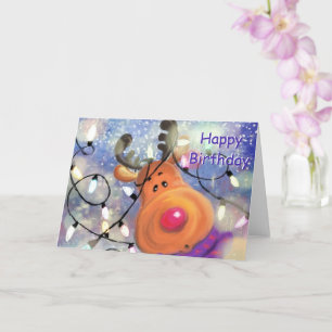 Happy Birthday Card with Happy Reindeer - Funny