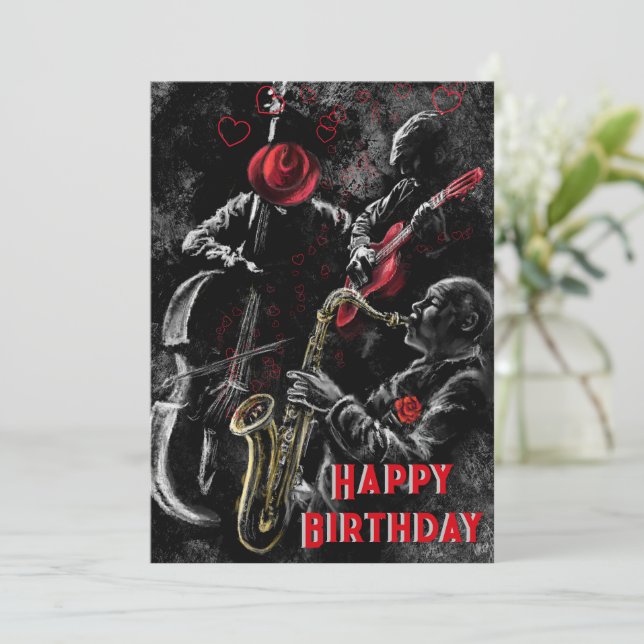 Happy Birthday Card with Jazz Music Band (Standing Front)