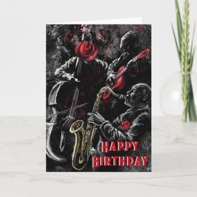 Happy Birthday Card with Jazz Music Band (Front)