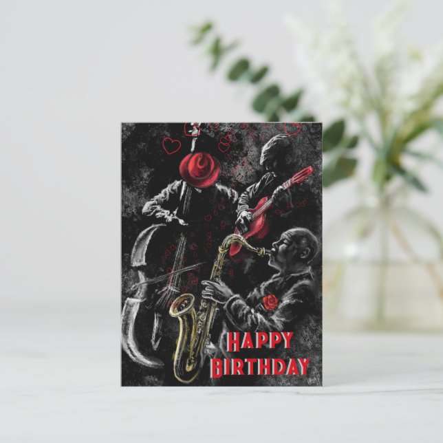 Happy Birthday Card with Jazz Music - Painting (Standing Front)