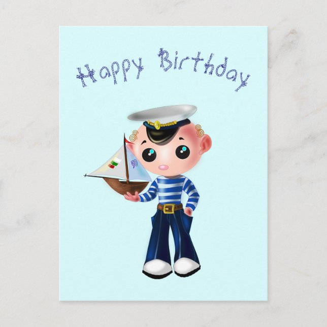 Happy Birthday Card with Little Sailor Boy (Front)