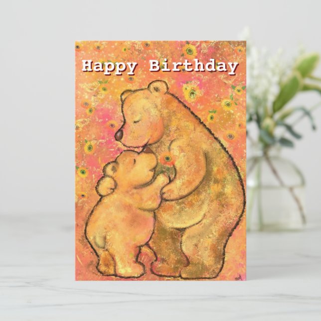 Happy Birthday Card with Mom and Baby Bear Love (Standing Front)