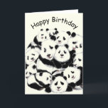 Happy Birthday Card with Panda Family Funny<br><div class="desc">Happy Pandas Family Funny Birthday Cards - MIGNED Painting - Customizable</div>
