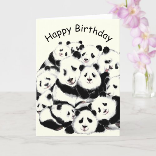 Happy Birthday Card with Panda Family Funny