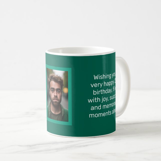 Happy Birthday Card  With Photo On A Mug Green (Front Right)