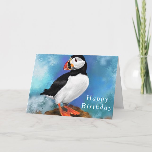 Happy Birthday Card with Puffin Bird (Front)