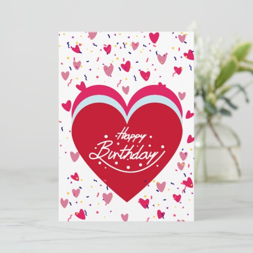 Happy Birthday Card with red HEART background