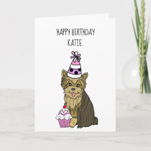 Happy Birthday Card with Yorkie and Cupcake