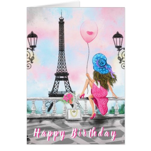 Happy Birthday Card Woman In Paris