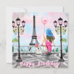 Happy Birthday Card Woman In Paris